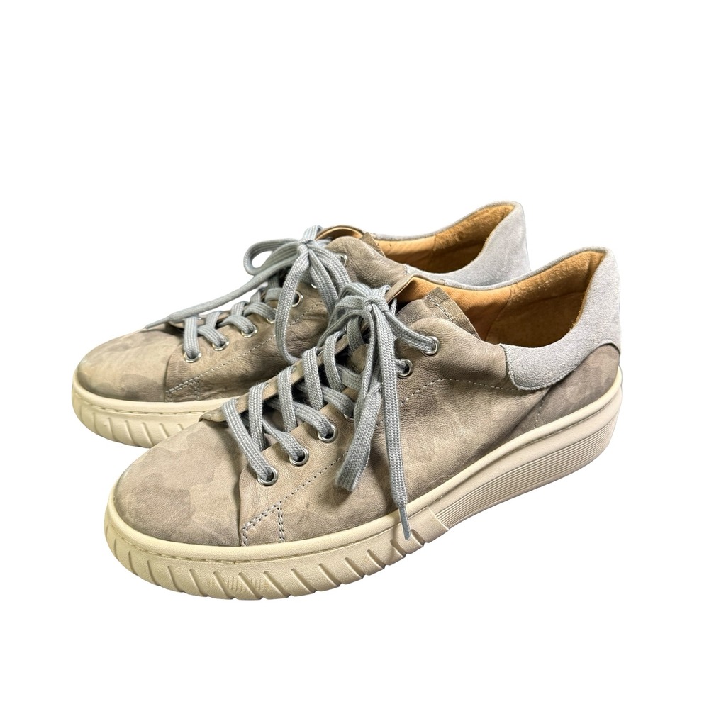 Sofft Parkyn Camo Leather Sneakers Taupe Grey Lace Up Platform Womens 11 M